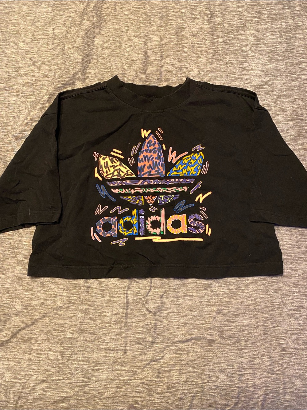 Adidas Women’s Sz M Black Love Unites Crop Top w/ Multicolored Graphics